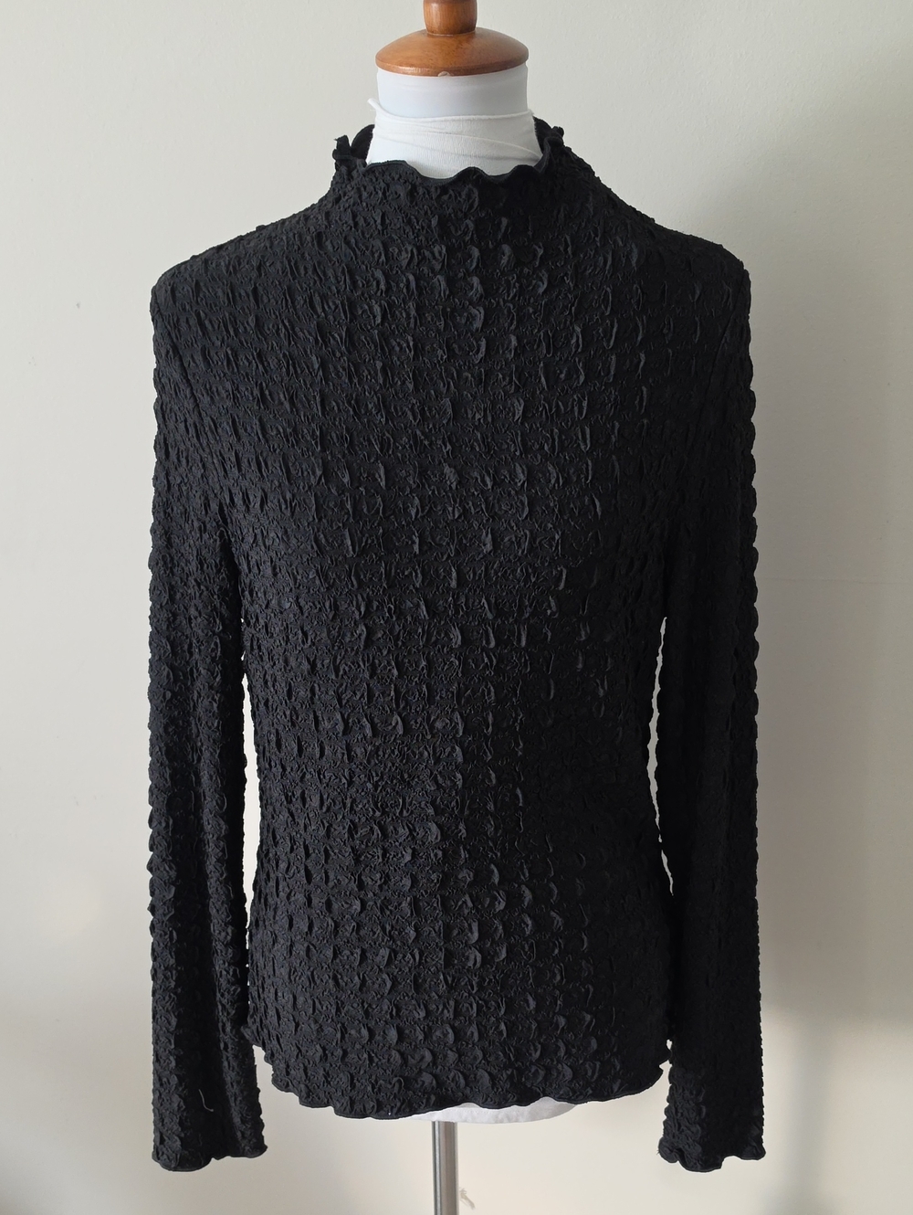 Jason Wu Black Textured Long-Sleeve Mock Neck Blouse Brand New